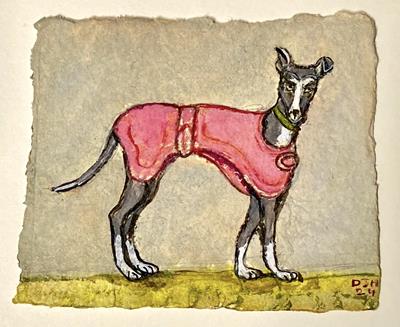 Miniatures Series: Whippet In Pink Coat by David Hollington