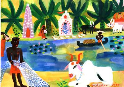 Fisherman & Cow In Kerala by Christopher Corr