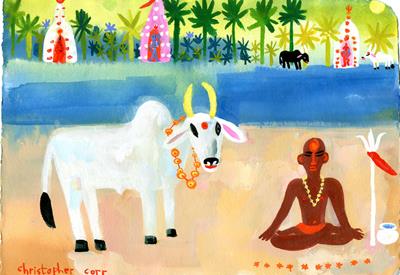 Sadhu & Bull In Kerala by Christopher Corr