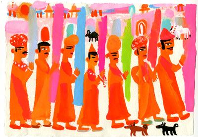 Jaipur: Pilgrim Procession In Jaipur by Christopher Corr
