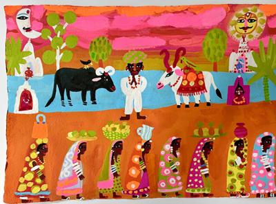 Procession By A River In Rajasthan by Christopher Corr